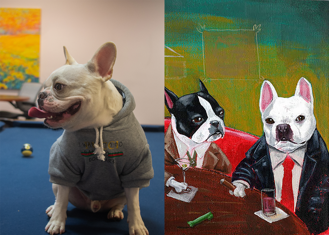 Jerry, a French Bulldog, and Brian Rubenacker's Three Boston Terriers and a French Bulldog