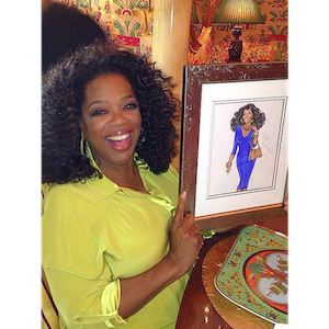 Oprah posing with her custom Hayden Williams portrait.