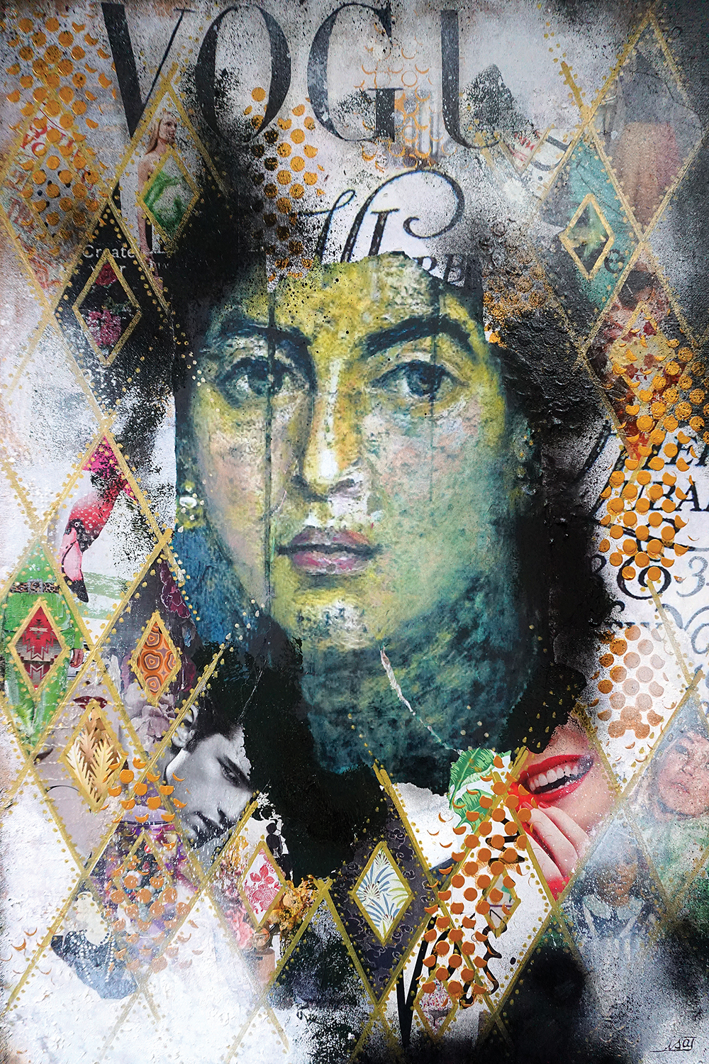 woman portrait with remnants of other images and vogue