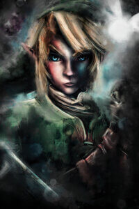 a portrait of link with dramatic shadows and lighting