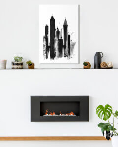 an all black painted version of new york city's skyline with crysler and empire state building