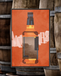 Digital graphic of the outline of a Jack Daniel&#039;s whiskey bottle on an orange background