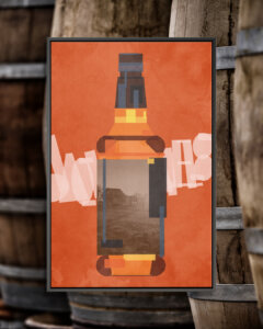 Digital graphic of the outline of a Jack Daniel's whiskey bottle on an orange background