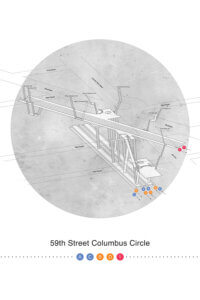 an aerial architectural map showing New York train lines at 59th Street Columbus Circle