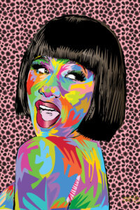 Multi-colored graphic of portrait of Cardi B.