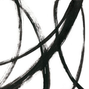 “Linear Expression II” by J. Holland shows six curved black lines against a white background.
