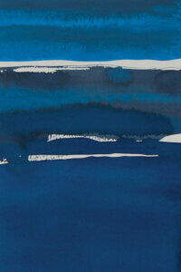 “Sapphire Horizon I” by Rob Delamater shows layers of various toned blues featuring lines of white.