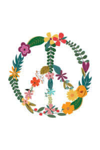 “Peace” by The Native State shows a peace sign made of flowers and plants against a stark white background.