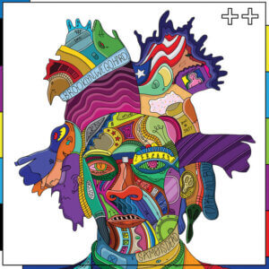 “Forgiveness” by Edo shows a colorful portrait of artist Jean-Michel Basquiat comprised of various shapes and symbols.
