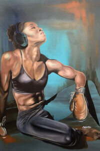 “Tianna” by Stina Aleah shows American track-star Tianna Bartoletta in a sports bra, boxing gloves, and headphones.