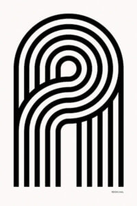 “A Geometric Letter” by Reign & Hail shows five black, curved lines forming the letter A against a white background.