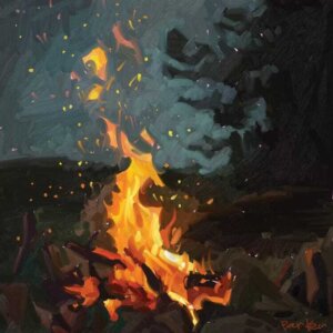 Blazing Fire by Teddi Parker show a flame rising outdoors at night