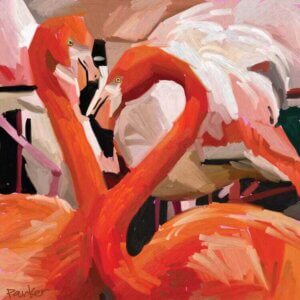 Flamingo Flamboyance by Teddi Parker shows two pink flamingos facing each other