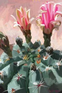 Pink Cactus by Teddi Parker shows a cactus with pink flowers on it
