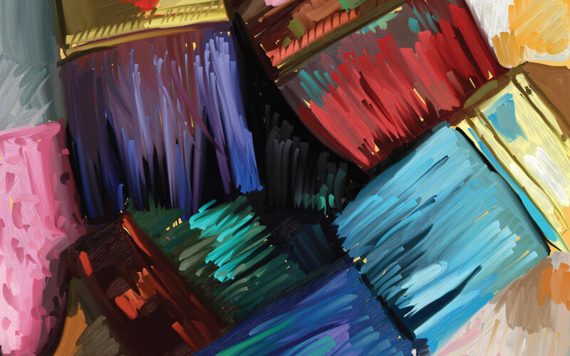 Canvas art print showing multiple paint brushes covered in paint