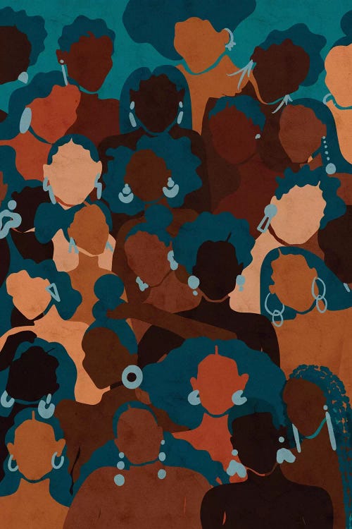 black faceless women against an aqua background