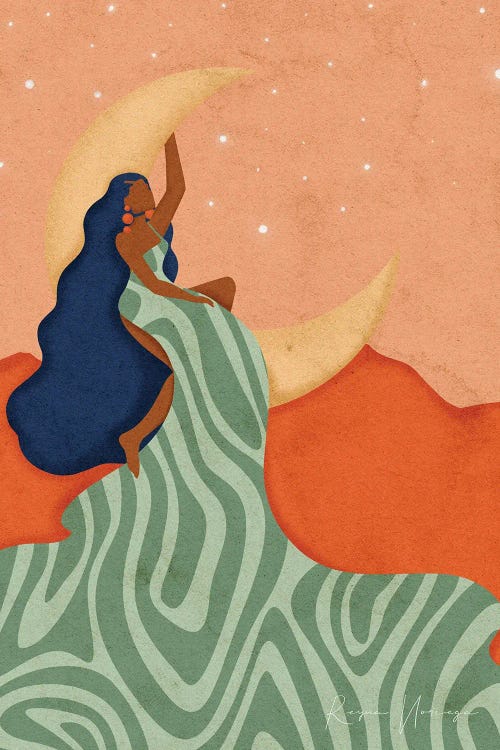 a black woman sitting on the moon