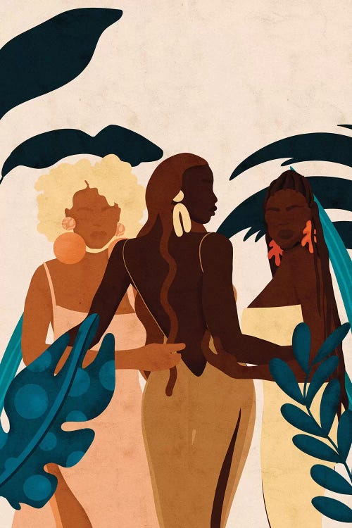 three black women by plants