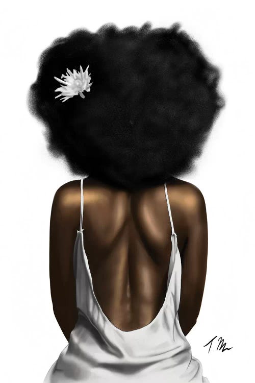 Black woman's back with flower in her hair