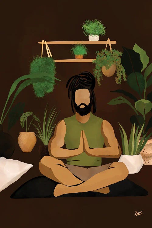 wall art of man doing yoga in front of plants by iCanvas artist Bria Nicole