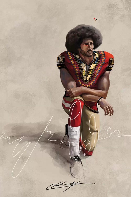 Painting of Colin Kaepernick kneeling by iCanvas artist Chuck Styles