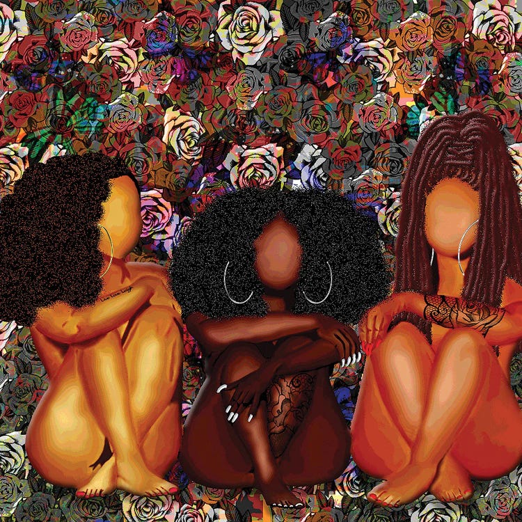 Wall art of three women with natural hair by Faith With An E