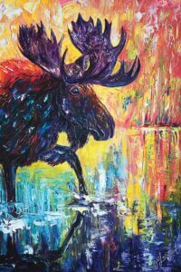 Impressionistic painting of a moose stepping through water by iCanvas artist OLena Art