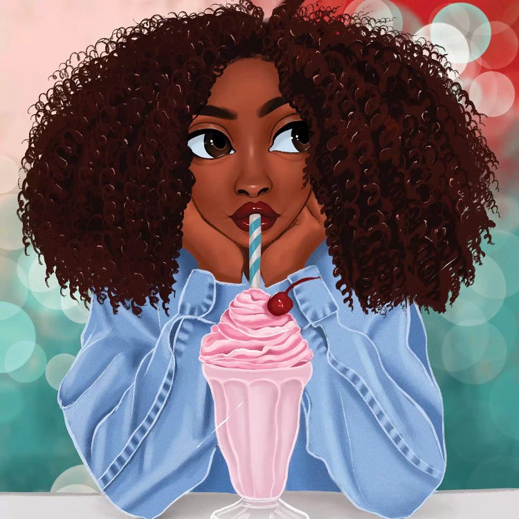 Wall art of girl drinking milkshake by iCanvas artist Princess Karibo