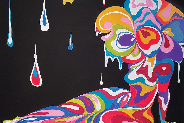 Wall art of a dripping psychadelic silhouette of a woman by iCanvas artist Pinklomein