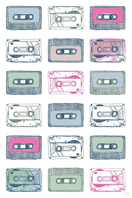 Wall art of colorful cassette tapes by Statement Goods