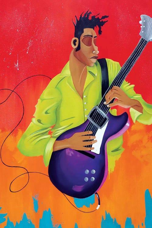 vibrant wall art of man playing bass guitar by iCanvas artist Tiffani Glenn