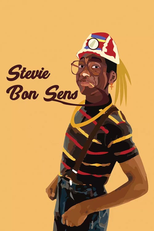 Wall art of character Steve Urkel with the words Stevie Bon Sens by iCanvas artist Indie Lowve