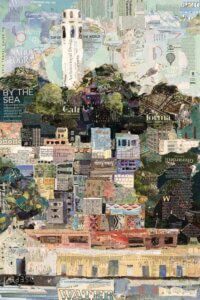 Newspaper collage of California by iCanvas artist Jamie Pavlich Walker