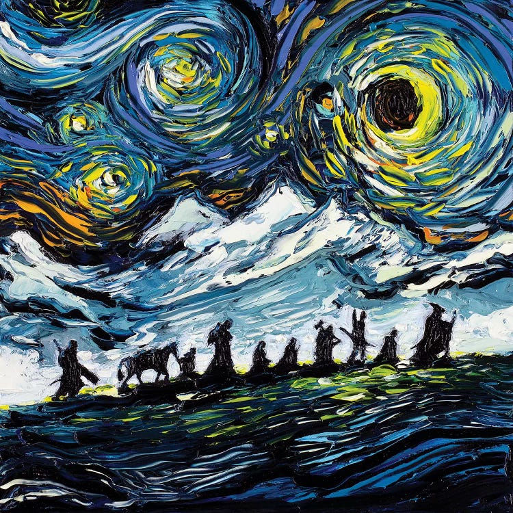 Wall art of Lord of the Ring scene in starry night by iCanvas artist Aja Trier
