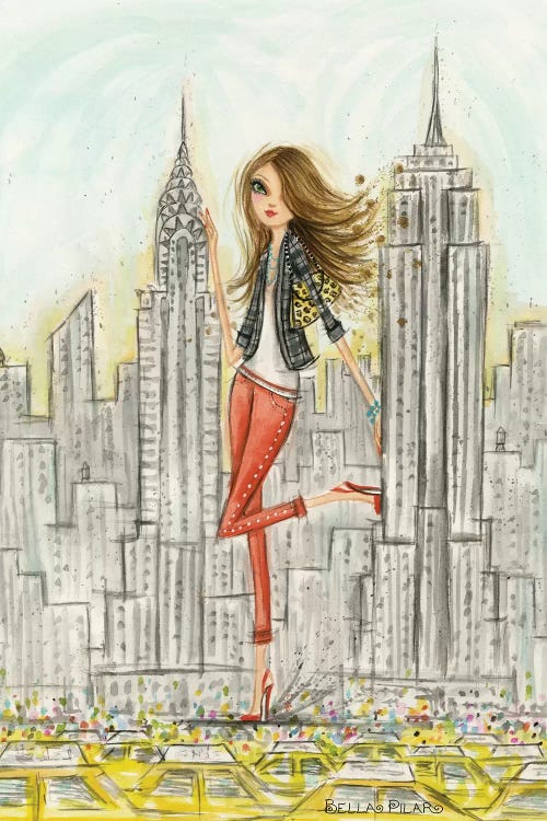 Fashion illustration of a woman as tall as New York skyscrapers by iCanvas artist Bella Pilar