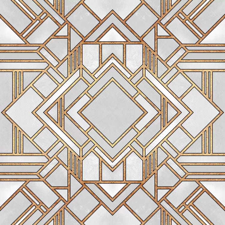 Geometric art deco white and gold wall art by iCanvas artist Elisabeth Fredricksson