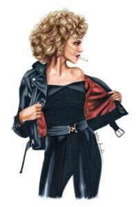 Illustration of Sandy from Grease in black outfit by iCanvas artist Elza Fouche