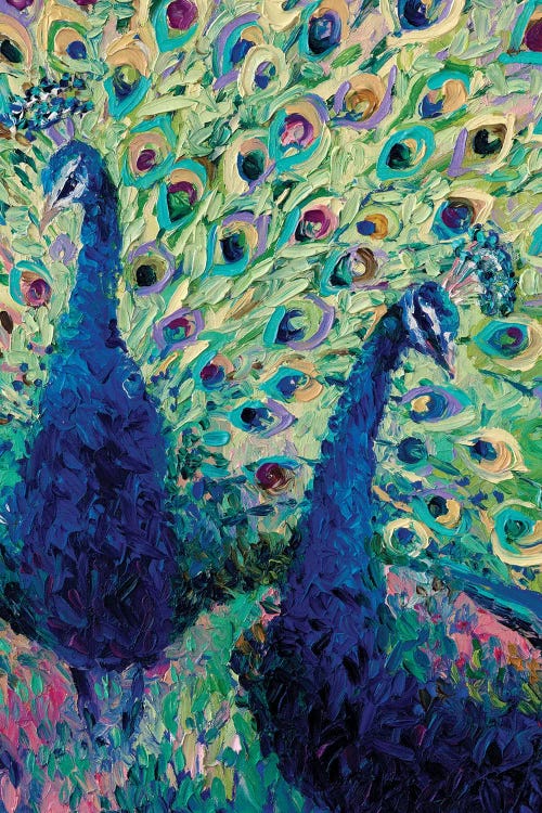 Oil painting of two peacocks by iCanvas artist Iris Scott