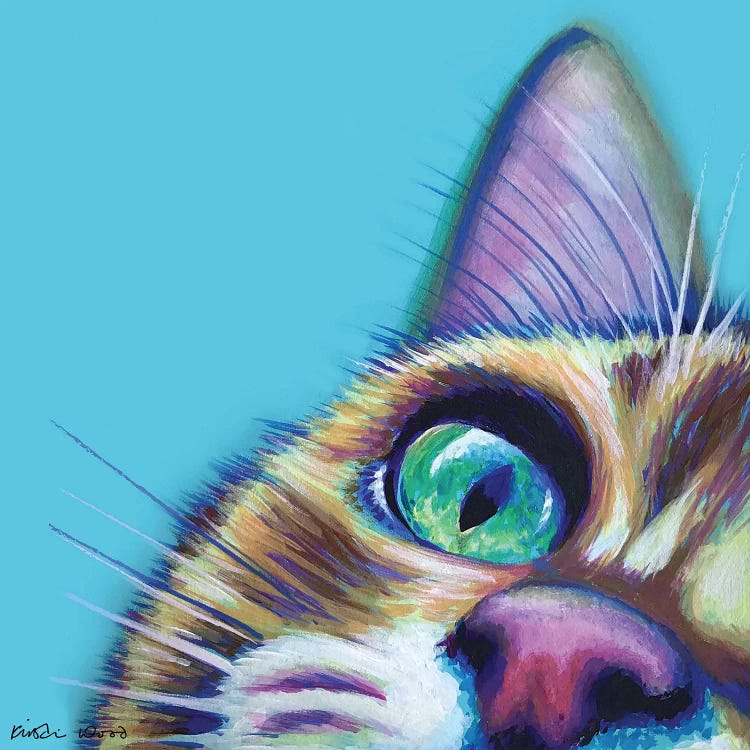 Portrait of a cat against turquoise background by iCanvas artist Kristin Wood