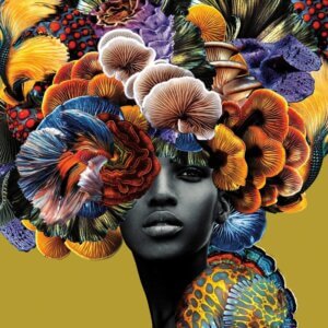 Make a Statement art of a black woman with flower mushroom hair by iCanvas artist Lolita Lorenzo