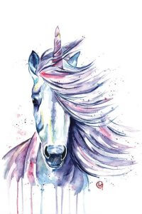Various take on a unicorn done in watercolor pastels by iCanvas artist Lisa Whitehouse