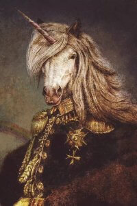 Portrait of a unicorn dresses as royalty by iCanvas artist Mike Koubou