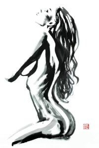 Ink drawing of a naked woman's profile by 5 Questions With featured artist Pechane