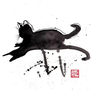 Wall art of a black cat and its shadow surrounded by splashes of ink by iCanvas artist Pechane