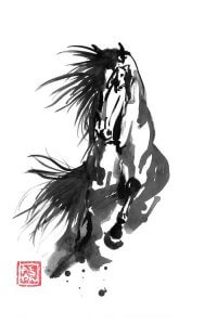 Wall art of a black running horse by 5 Questions With featured artist Pechane
