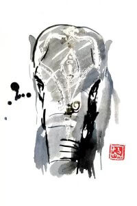 Black and white ink painting of an Asian elephant by iCanvas artist Pechane