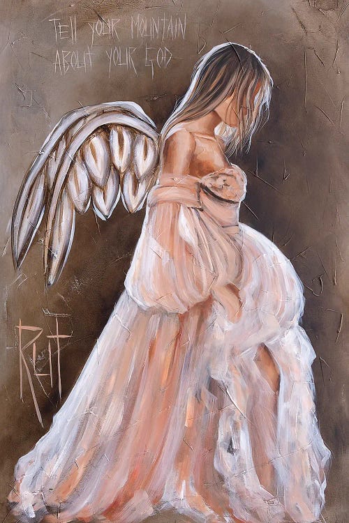 Wall art of a pregnant angel under spiritual quote by iCanvas female artist Rut Art Creations