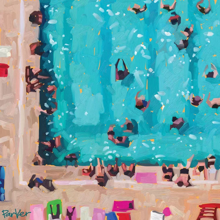 Oil painting of an aerial view of a community pool by iCanvas female artist Teddi Parker