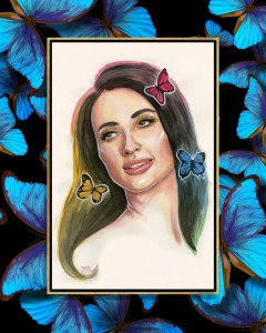Portrait of country singer Kacey Musgraves with butterflies in hair by Sean Ellmore