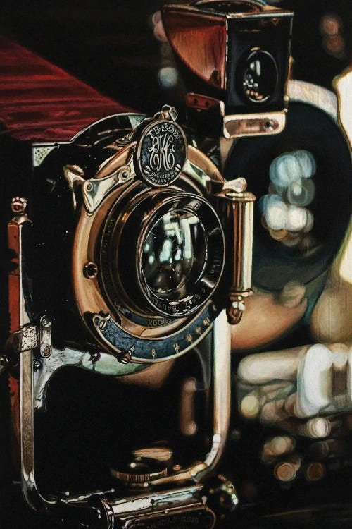 photorealistic art of a vintage camera by iCanvas artist J Bello Studio